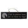 Plaque en bois " C'est pleine lune on va faire la teuf " déco Chat fond Noir