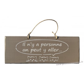 Plaque en bois " Il n'y a personne on peut y aller " déco Chat sur fond Taupe