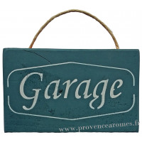 Plaque en bois " GARAGE " fond bleu canard