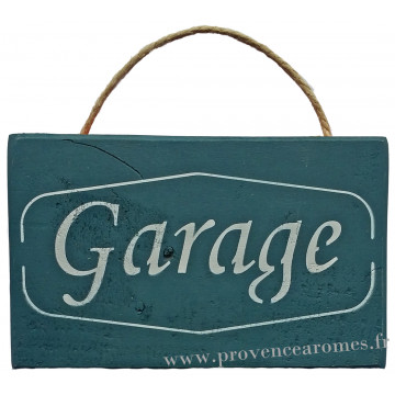 Plaque en bois " GARAGE " fond bleu canard