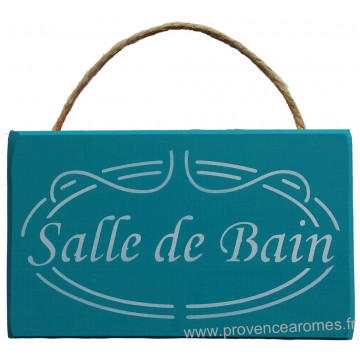 Plaque en bois " SALLE DE BAIN " fond vert celadon