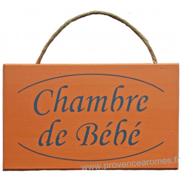 Plaque en bois " CHAMBRE de BÉBÉ " fond abricot