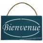 Plaque en bois " BIENVENUE " fond bleu canard