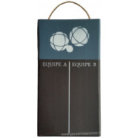 Plaque en bois ardoise jeu de boule " ÉQUIPE A ÉQUIPE B " bleu marine