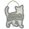 Plaque en bois forme Chat " J'HABITE CHEZ MES CHATS " gris