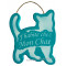 Plaque en bois forme Chat " J'HABITE CHEZ MON CHAT " vert mer