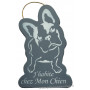 Plaque en bois forme bouledogue " J'HABITE CHEZ MON CHIEN " anthracite