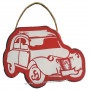 Plaque en bois forme 2 CV deux chevaux rouge