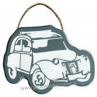 Plaque en bois forme 2 CV deux chevaux anthracite