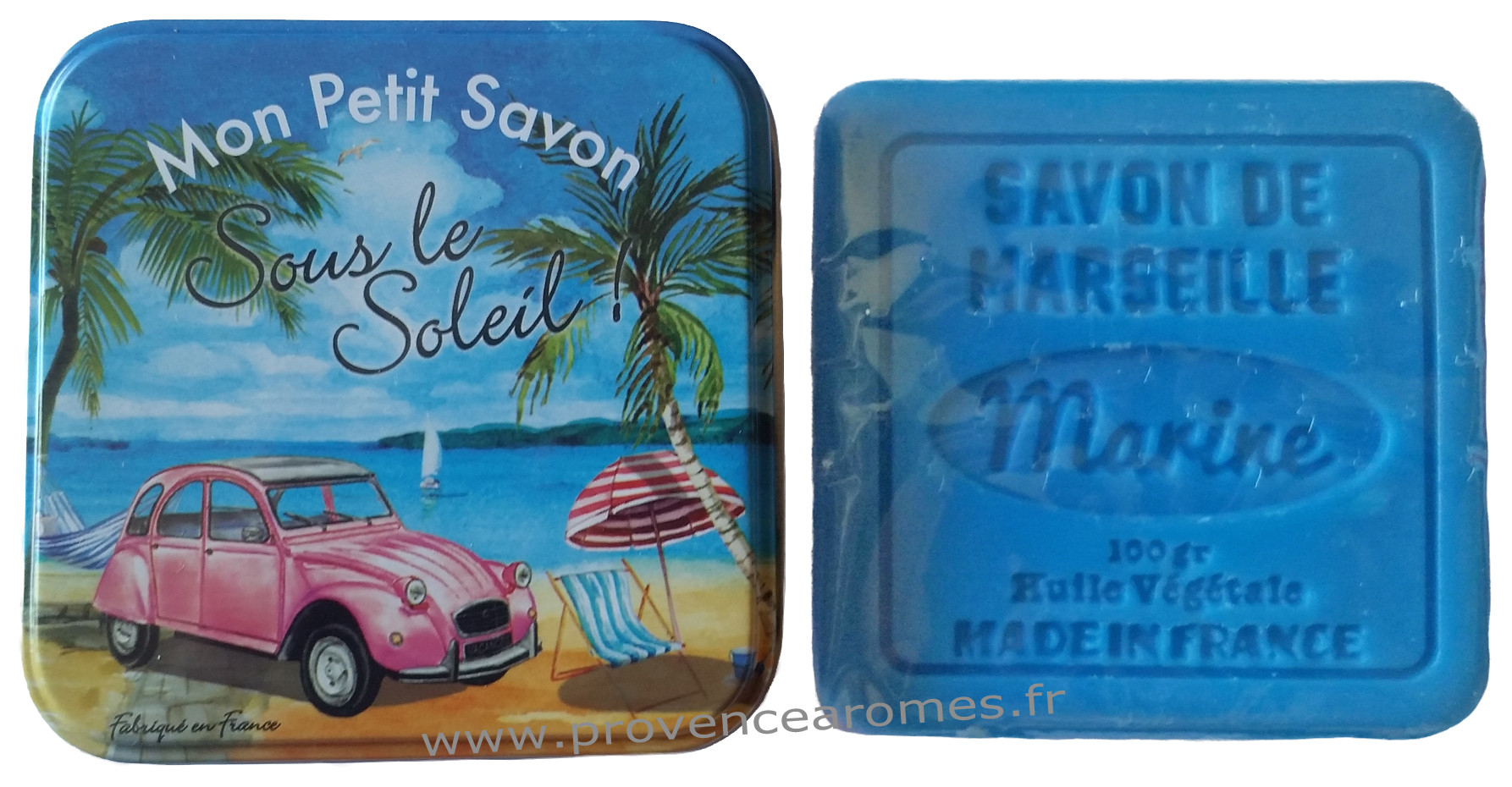 Boîte Carrée Déco Deux Chevaux à La Plage Et Son Savon Marine Provence Arômes Tendance Sud