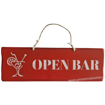 Plaque en bois " Open Bar " fond rouge