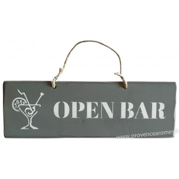 Plaque en bois " Open Bar " fond anthracite